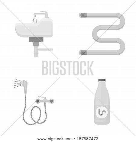 Washbasin, heated towel-dryer, mixer, showers and other equipment.Plumbing set collection icons in monochrome style vector symbol stock illustration .