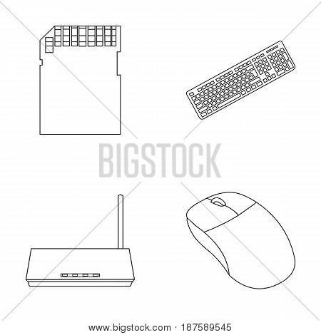 Router, computer mouse and other accessories. Personal computer set collection icons in outline style vector symbol stock illustration .