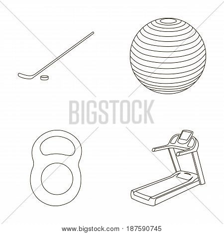 Hockey stick with puck, ball, weight, treadmill. Sport set collection icons in outline style vector symbol stock illustration .