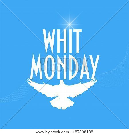 Illustration with a pigeon or dove silhouette for christian community holiday: Whit Monday or Pentecost Monday also known as Monday of the Holy Spirit.