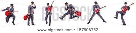 Businessman quitar player isolated on white