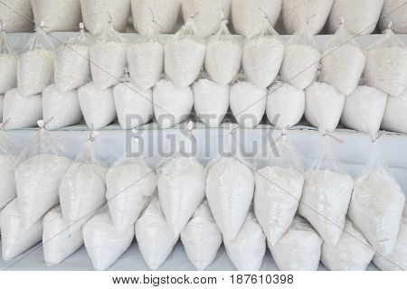 Sea salt in plastic bag at store in thailand.
