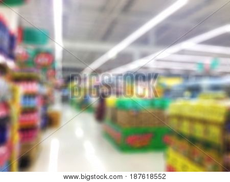Abstract blur supermarket and retail store in shopping mall interior for background.
