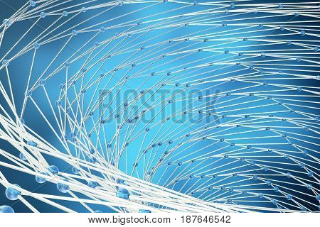 3D rendering abstract molecules design. Atoms. Medical background for banner or flyer. Molecular structure with blue spherical particles.