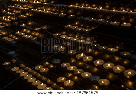 Candles burn in a Christian church in Mukacheve Ukraine