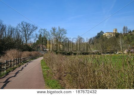 The bicycle path of the Lambro valley in Brianza (Monza Lombardy Italy) in March (late winter)