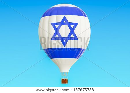 Hot air balloon with Israel flag 3D rendering