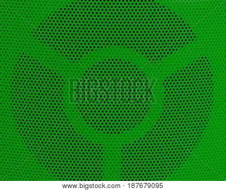 Background Pattern Horizontal Texture of Green Metallic Perforated Grid with Copy Space for Text Decorated.