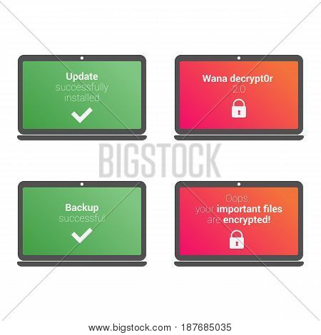 Computer virus encryptor. A set of messages. Editable eps10 Vector. Transparent background.
