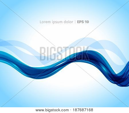 Curve of a blue wave on a light background. Vector aAbstract banner.