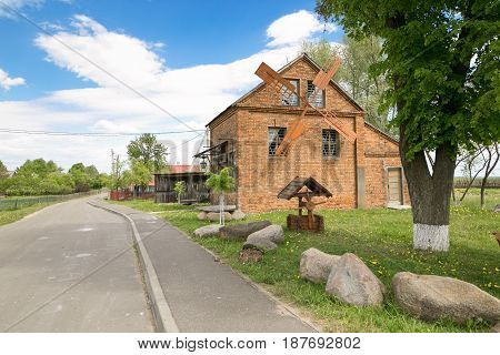 SLUTSK BELARUS - May 20 2017: Museum of Folk Art in the building of a windmill.