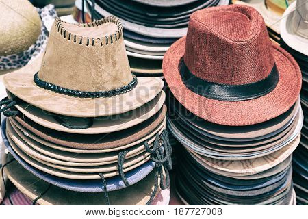 In A Old Market Lots Of Colorated Hats