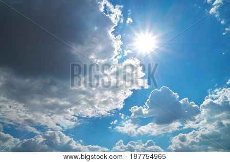 Deep blue sky and summer sun. Nature airscape.