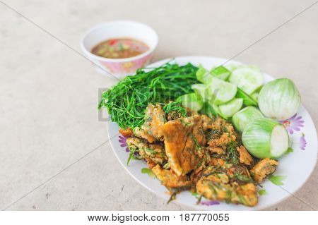 Shrim Paste Sauce favorite thai traditional spicy food on grunge backgrond