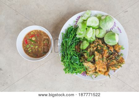 Shrim Paste Sauce favorite thai traditional spicy food on grunge backgrond