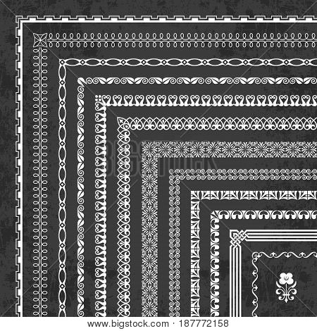 Vector set of decorative corner borders and frames on a chalkboard background