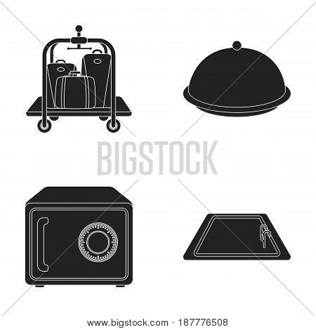 Trolley with luggage, safe, swimming pool, clutch.Hotel set collection icons in black style vector symbol stock illustration .
