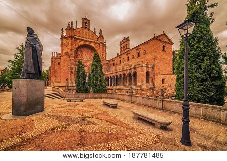 Salamanca Spain: Convento de San Esbetan a Dominican monastery in the Plaza del Concilio de Trento Council of Trent at sunset