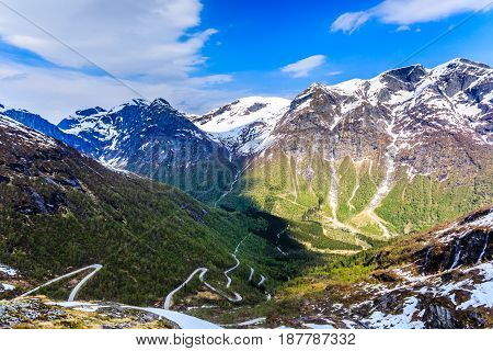 A Winding And Narrow Road Providing Access To The Mountain In Stryn.
