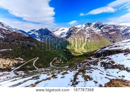 A Winding And Narrow Road Providing Access To The Mountain In Stryn.