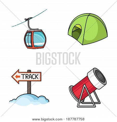 Funicular, tent, road sign, snow cannon. Ski resort set collection icons in cartoon style vector symbol stock illustration .