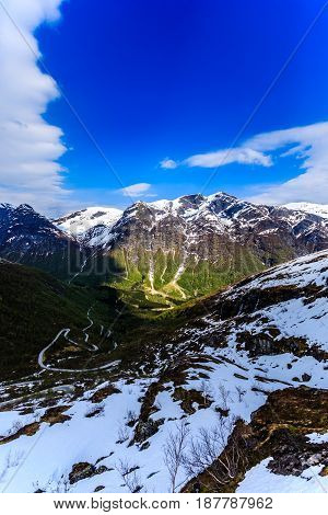 A winding and narrow road providing access to the mountain in Gaular.