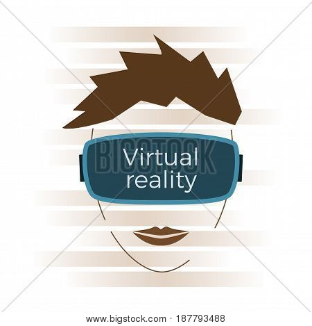 Man wearing virtual reality headset avatar icon. VR/AR vector illustration in flat design. Head-mounted display, augmented reality gadget. Cyber innovation concept.