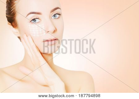 renovating skin concpet. woman face portrait with lifting marks