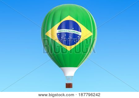 Hot air balloon with Brazil flag 3D rendering