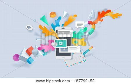 Creative concept banner. Vector illustration for mobile services and solutions, apps, social media, online communication, mobile business and marketing.