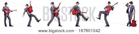 Businessman quitar player isolated on white