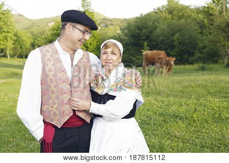 Couple Dressed With One Of The Traditional Basque Country Dresses.