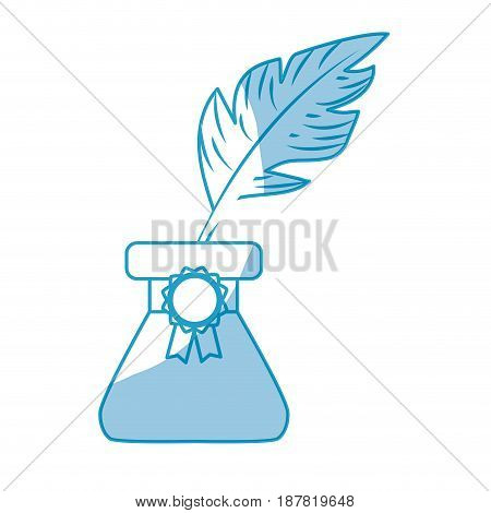 silhouette cute inkpot with feather to writing manuscript, vector illustration