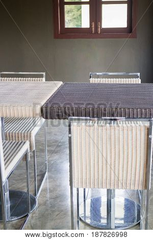 Empty Dining Rattan Furniture Set stock photo