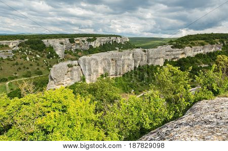 Beautiful view from above to the Cave City Eski-Kermen in Crimea