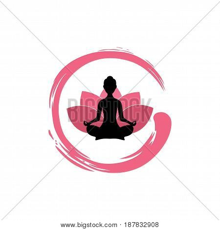 Yoga Woman Silhouette, Lotus Flower with Zen Logo Design Template