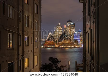SYDNEY AUSTRALIA - May 22 2017 Panorama's sunset of Sydney Opera House and harbour bridged Sydney Australia Over 10 millions tourists visit Sydney every year.