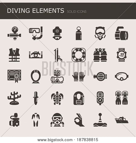 Diving Elements Thin Line and Pixel Perfect Icons