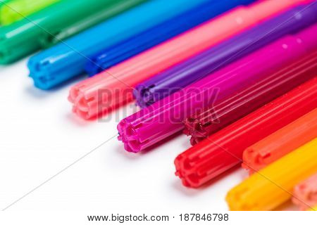 Close-up View Of Set Of Colorful Felt Tip Pens Isolated On White