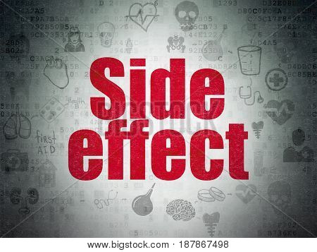 Healthcare concept: Painted red text Side Effect on Digital Data Paper background with  Scheme Of Hand Drawn Medicine Icons