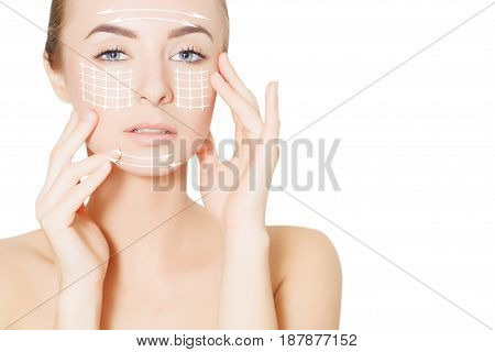 beauty woman face with surgery marks for graphic design