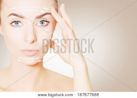 renovating skin concpet. woman face portrait with lifting marks