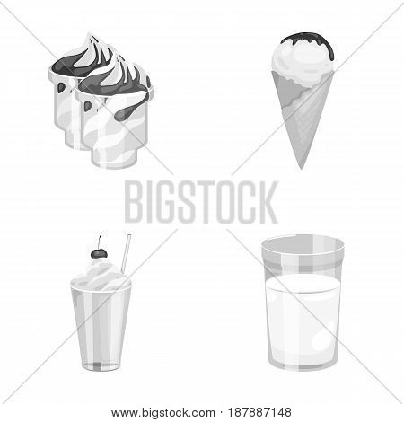 Milk, Calcium, Product, Food .Milk product and sweet set collection icons in monochrome style vector symbol stock illustration .