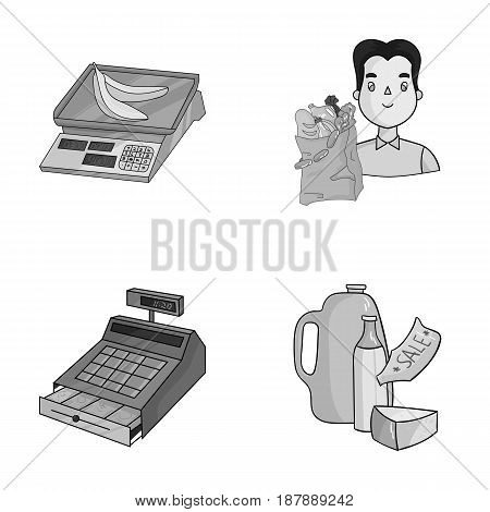 Package, scales, banana, fruit .Supermarket set collection icons in monochrome style vector symbol stock illustration .