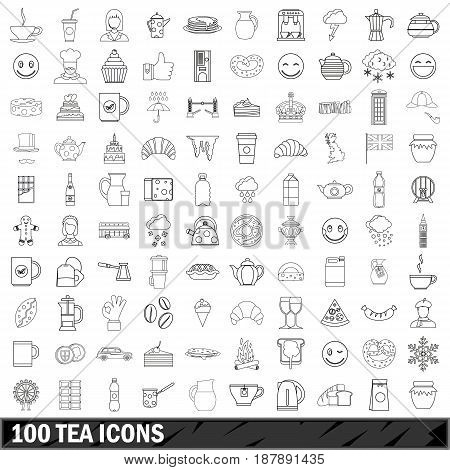 100 tea icons set in outline style for any design vector illustration
