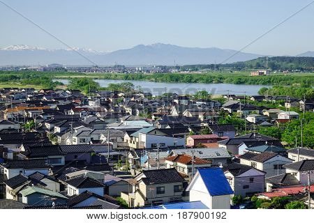 Aerial View Of Sakata City In Tohoku, Japan