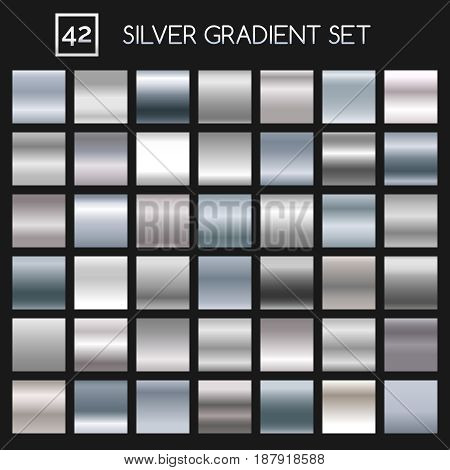 Silver metallic gradient vector set. Argent or chrome metal vector gradients for fashion and design