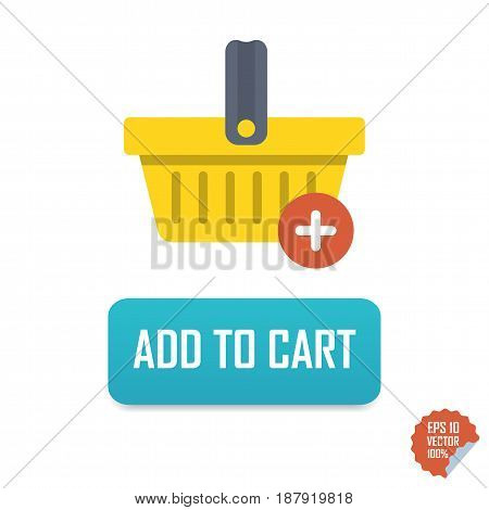 Add To Cart Vector Button Icon With Basket. Isolated Buttons For Website Or Mobile Application.