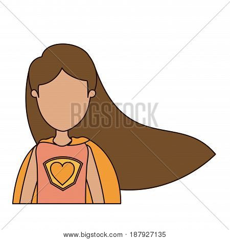 colorful caricature faceless half body super woman with straight long hair vector illustration