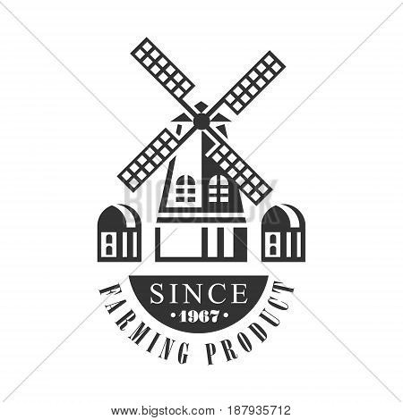 Farming product since 1967 logo. Black and white retro vector Illustration for organic products packaging, farms, shops, cafe, menu